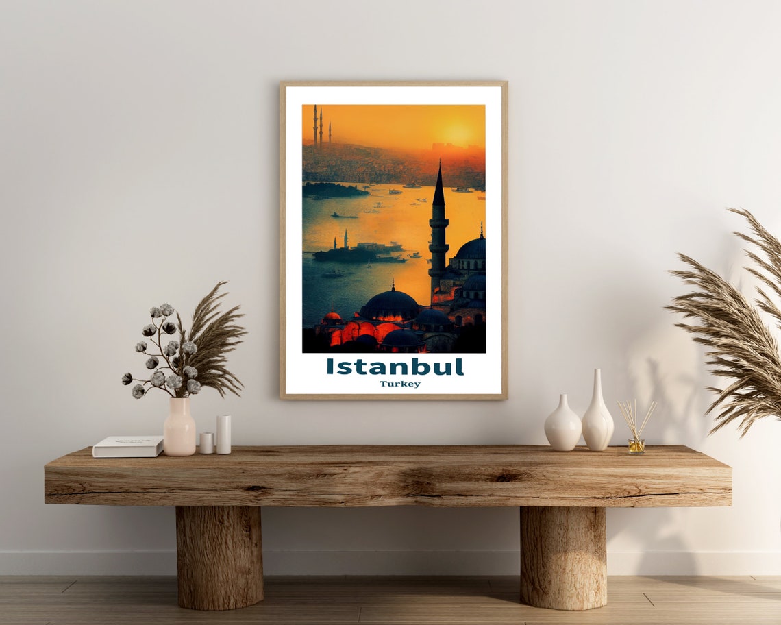 Istanbul Turkey Sunset Over Bosphorus Mosque Silhouettes Art Poster - Image 3