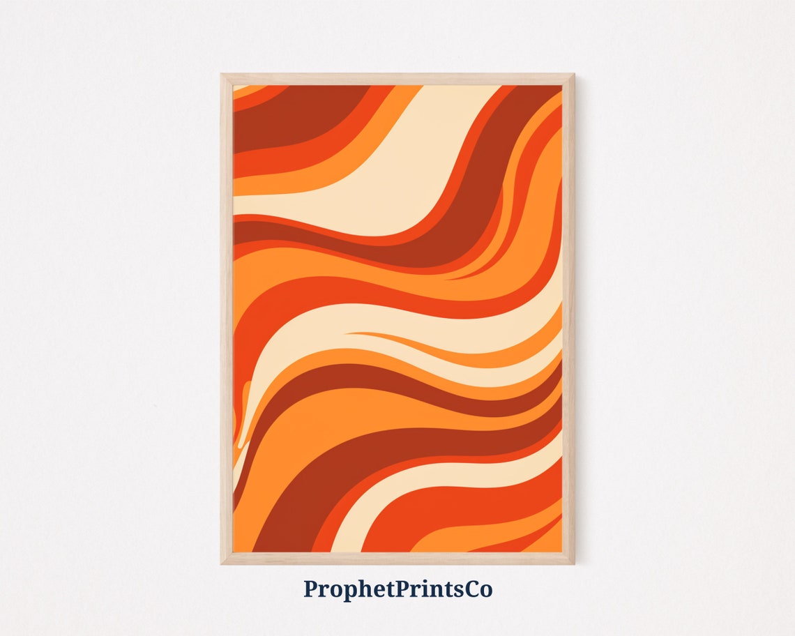 Bold Burnt Orange Retro 70s Wavy Stripes Groovy Abstract Poster