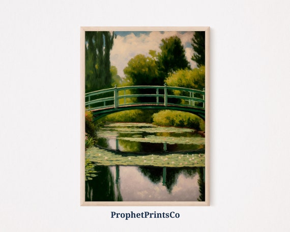 Vintage Bridge Poster Print Muted Oil Painting Wall Art Inspired By Monet Country Home Dcor Wall Art Digitial