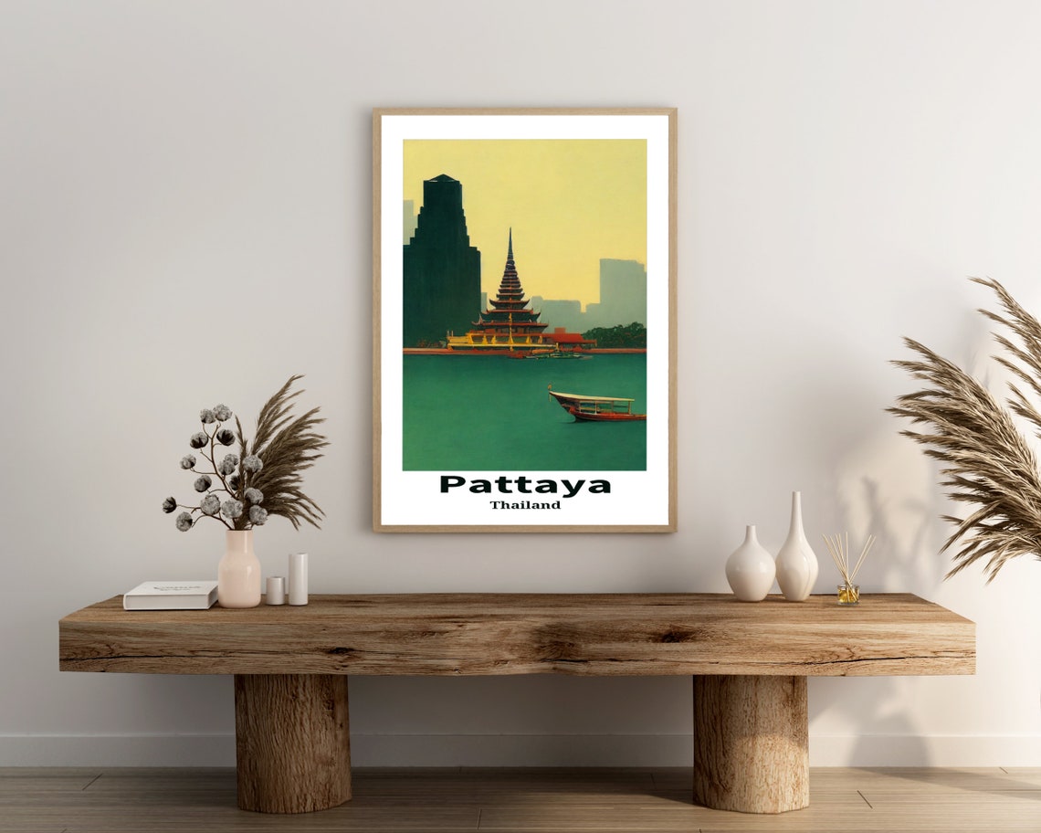 Pattaya Thailand Temple on Water Longtail Boat Travel Poster - Image 3