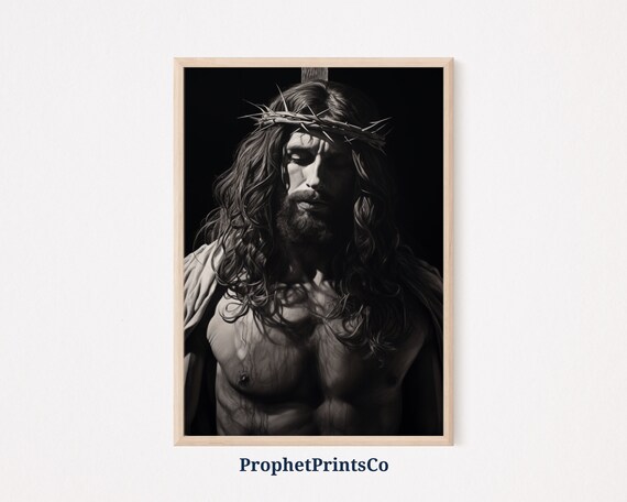 Jesus Wearing Crown of Thorns with Bowed Head Portrait Poster