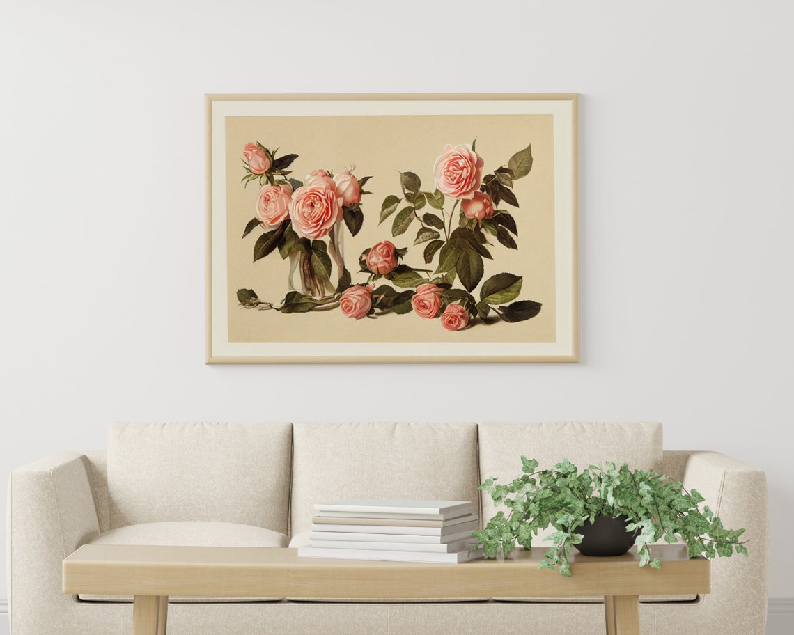 Vintage Blush Rose Sprays Romantic Botanical Illustration Poster - Image 3