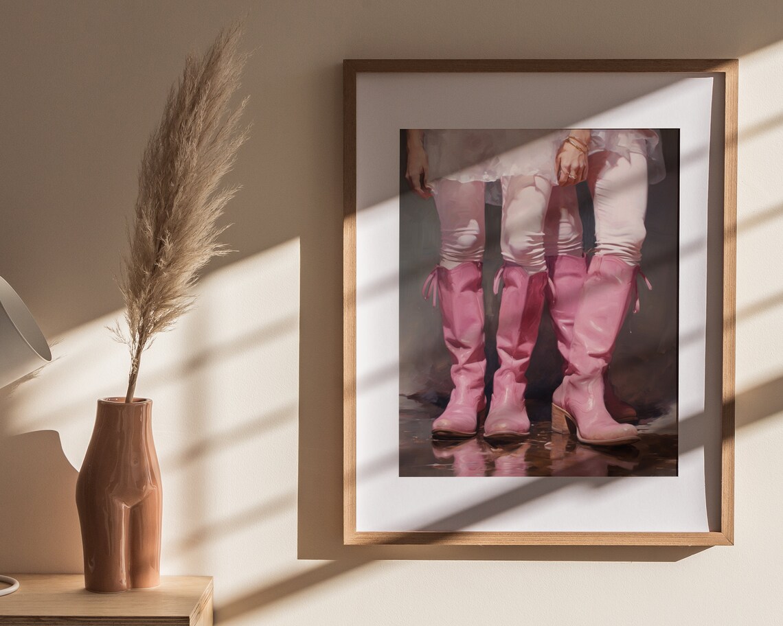 Glossy Pink Cowboy Boots Close Up Girly Western Fashion Art Poster - Image 4