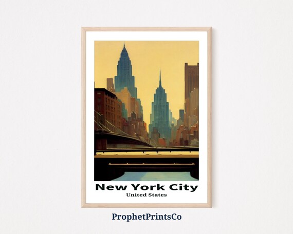 New York City Sunset Skyscrapers Vintage Style Travel Poster