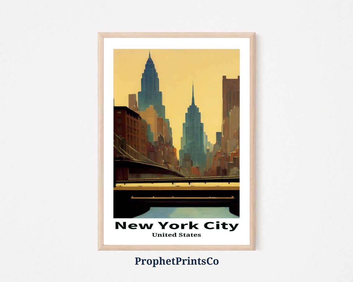 New York City Sunset Skyscrapers Vintage Style Travel Poster