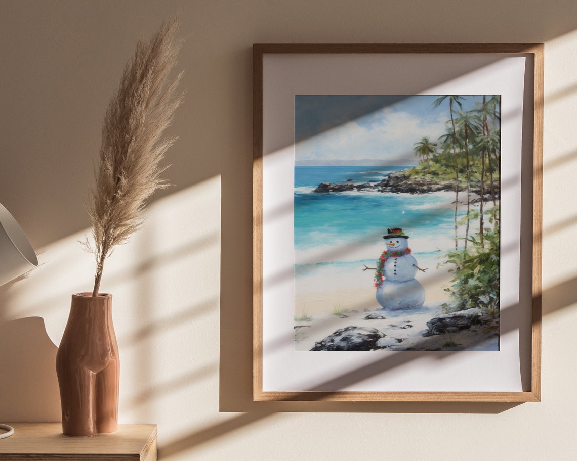 Snowman Tropical Beach Palm Trees Turquoise Holiday Christmas Poster - Image 4