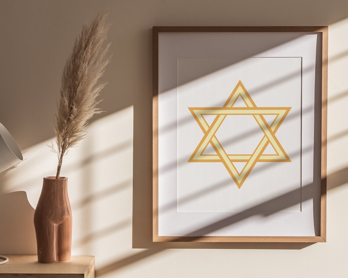 Gold Star of David Minimalist Geometric Jewish Symbol Poster - Image 4