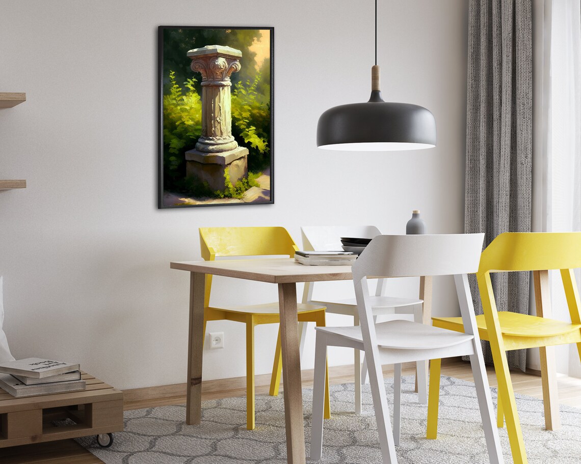 Carved Stone Column Oil Painting Classical Garden Golden Light Poster - Image 2