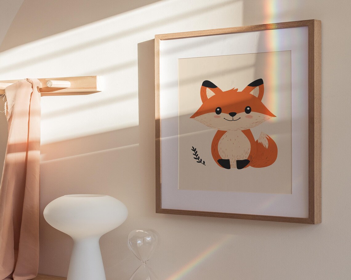 Cute Cartoon Fox Nursery Decor Woodland Baby Room Sweet Wall Poster - Image 3