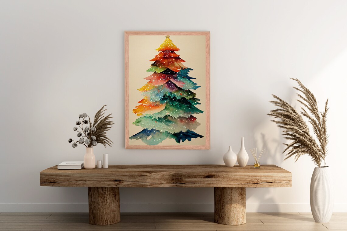 Watercolor Christmas Tree Rainbow Layers Holiday Season Art Poster - Image 2