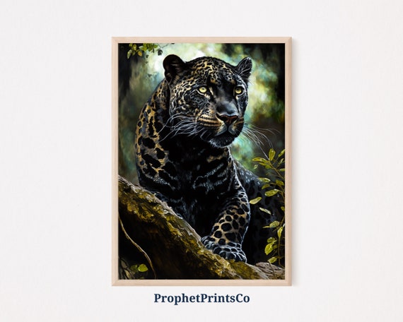 Black Leopard Poster Print Jungle Animal Wall Art Leopard Art Gift Modern Tropical Home Dcor Wall Art Digitial