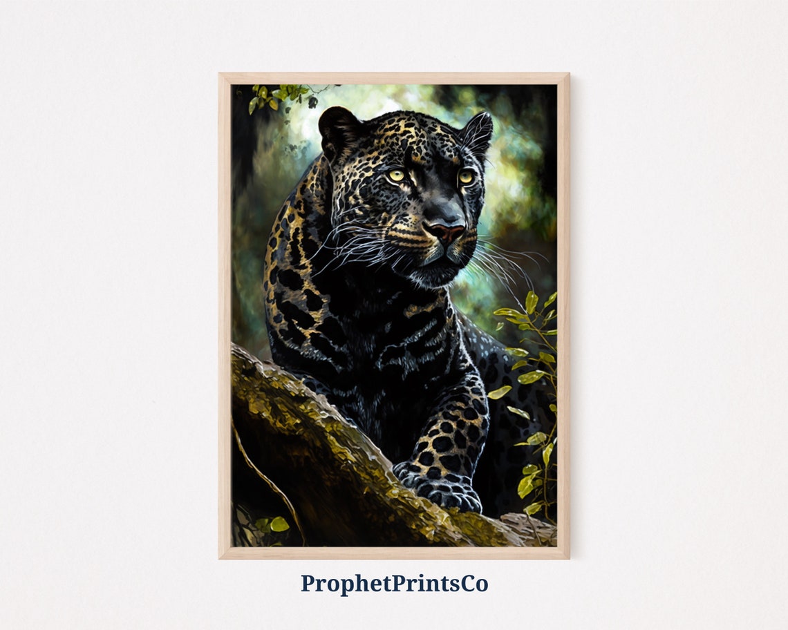 Black Leopard Poster Print Jungle Animal Wall Art Leopard Art Gift Modern Tropical Home Dcor Wall Art Digitial