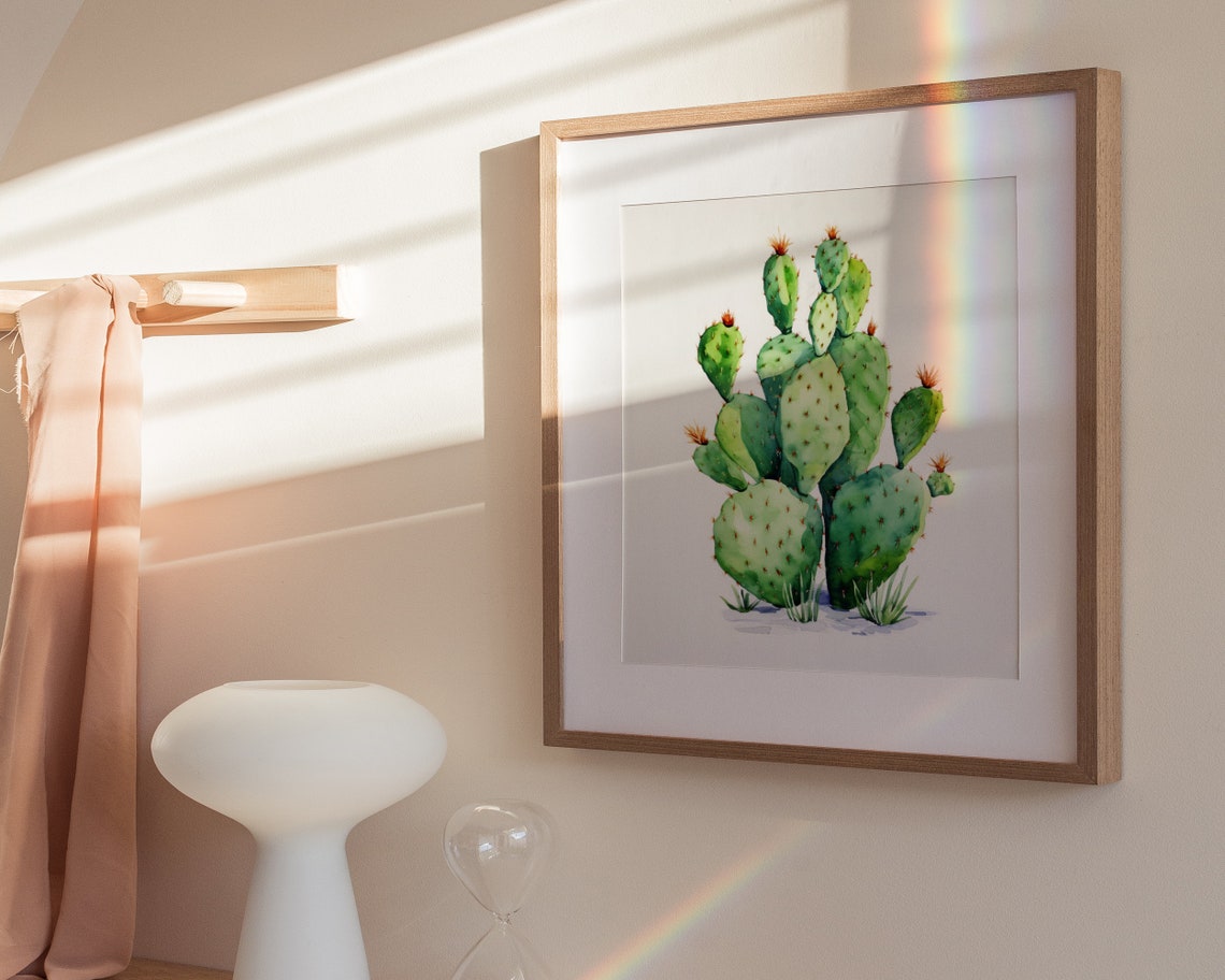 Tall Prickly Pear Cactus Watercolor Minimal Desert Art Poster - Image 3