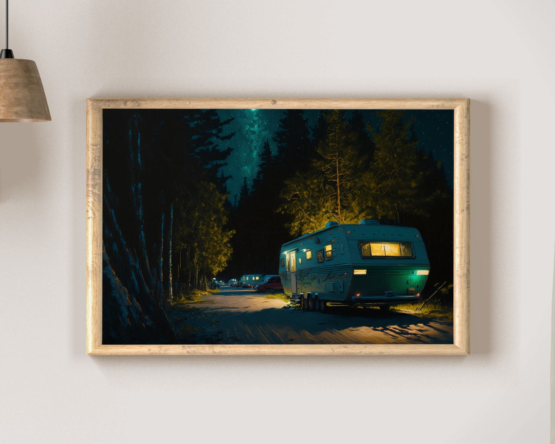 Beach Camping Poster Print Night Coastal Wall Art California Lover Gift Palm Tree Home Dcor Wall Art Digitial - Image 2