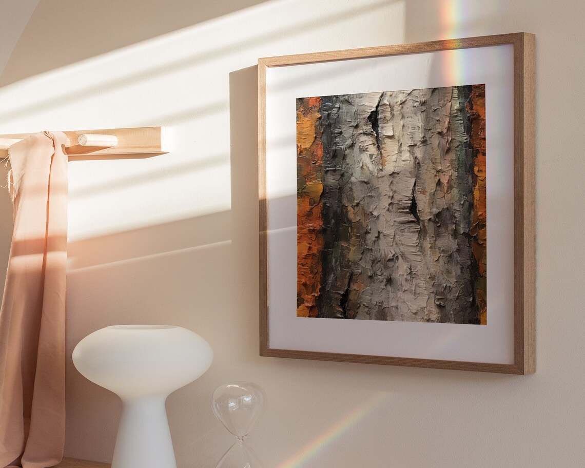 Gray Birch Bark Oil Painting Textured Rust Orange Nature Poster - Image 3