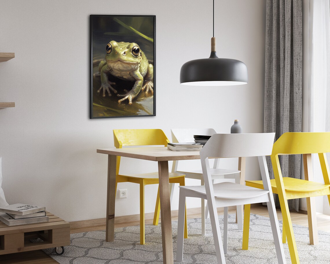 Smiling Green Frog Close Up Big Eyed Pond Frog Wildlife Poster - Image 2