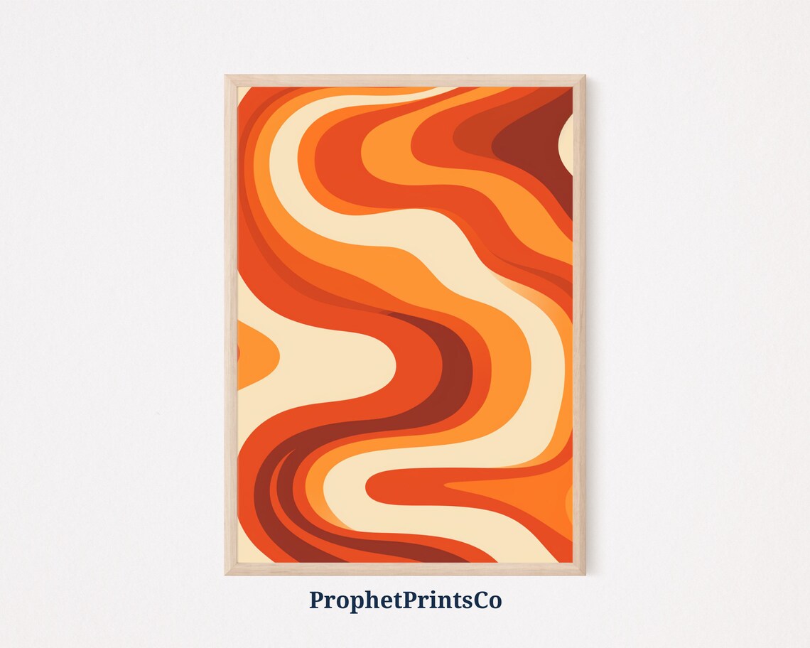 Hypnotic Burnt Orange Retro Swirl 70s Groovy Psychedelic Art Poster