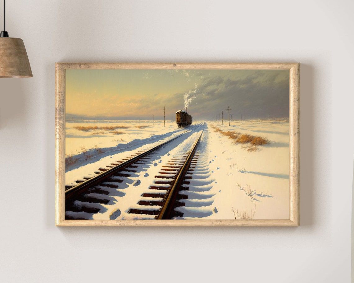 Golden Sunset Steam Train On Snowy Tracks Winter Landscape Poster - Image 2