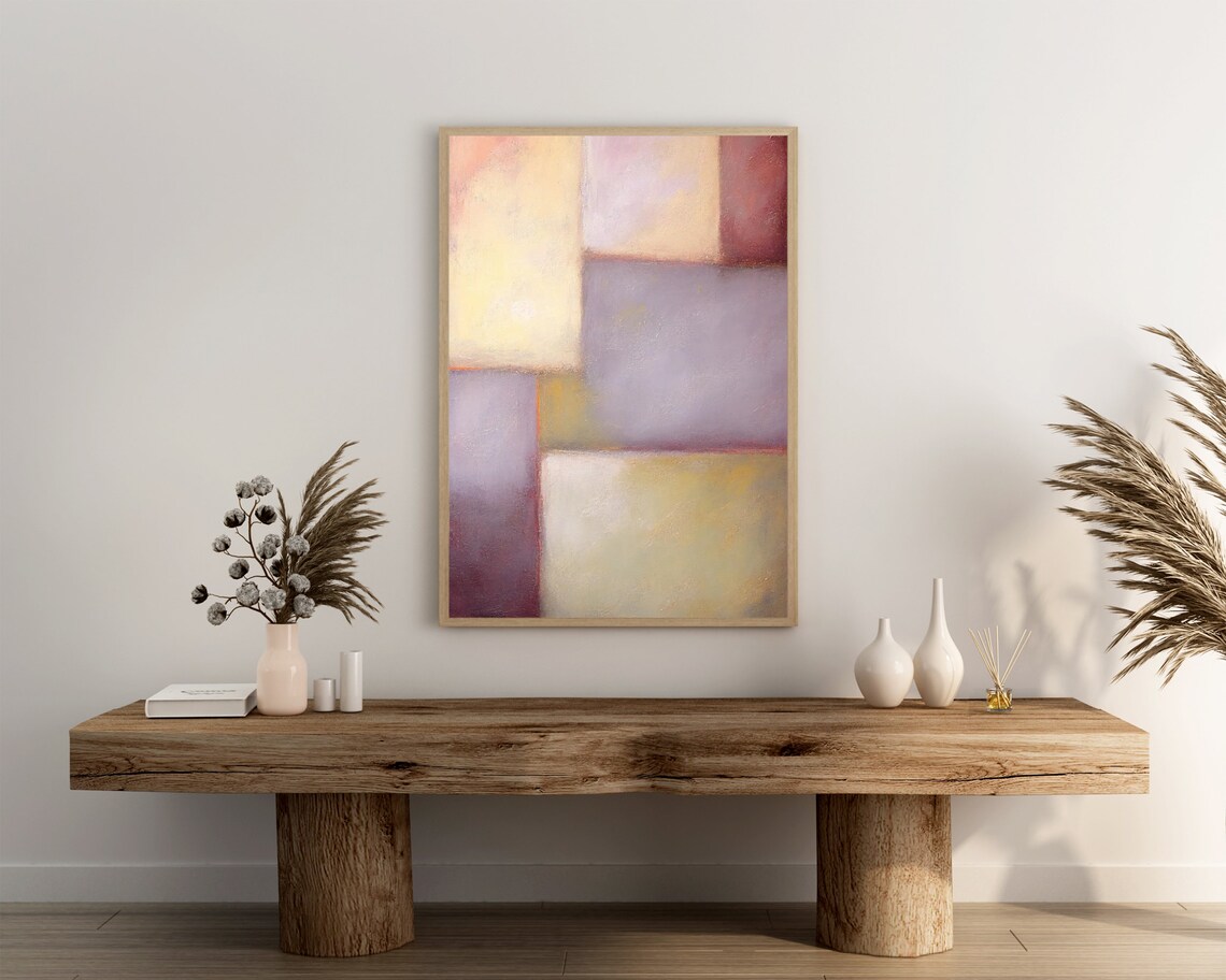 Soft Lavender Cream and Yellow Block Abstract Art Painting Poster - Image 3