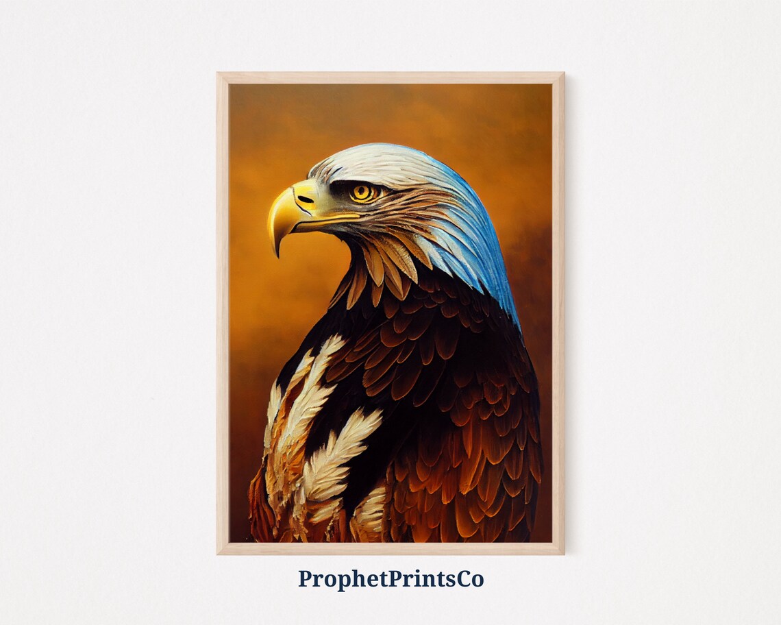 Bald Eagle Portrait Amber Background Wildlife Oil Painting Art Poster