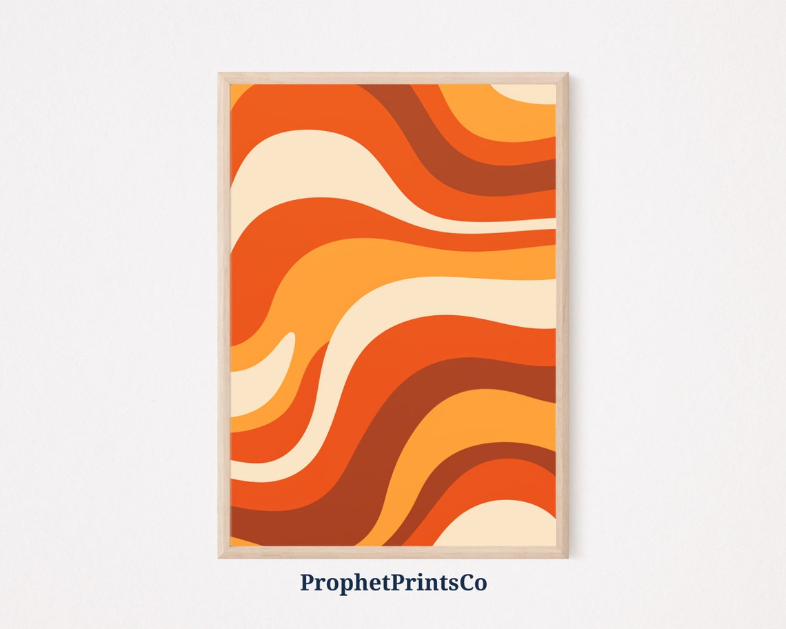 Warm Burnt Orange Retro Waves 70s Groovy Horizontal Art Poster