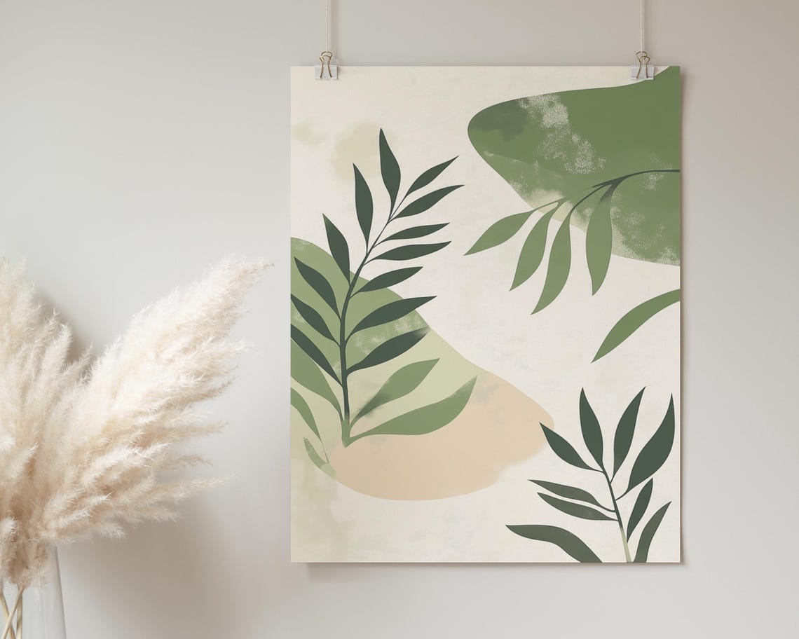 Sage Green Leaves Abstract Shapes Organic Modern Botanical Poster - Image 2