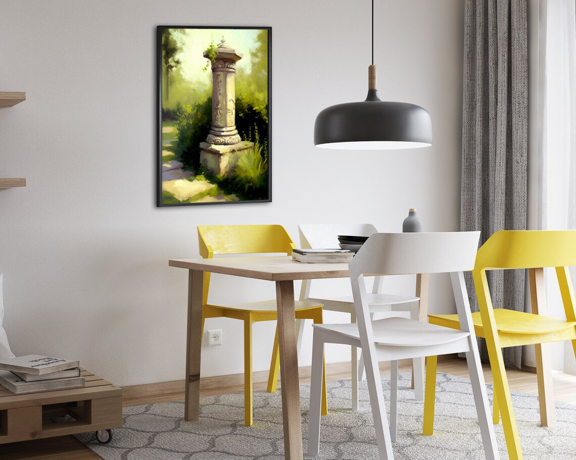 Ancient Stone Column Oil Painting Sunlit Garden Roman Style Poster - Image 2