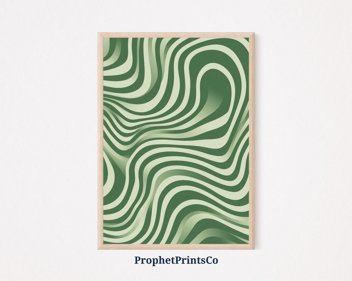 Sage Green Retro Wavy Swirl Lines Psychedelic Abstract Art Poster