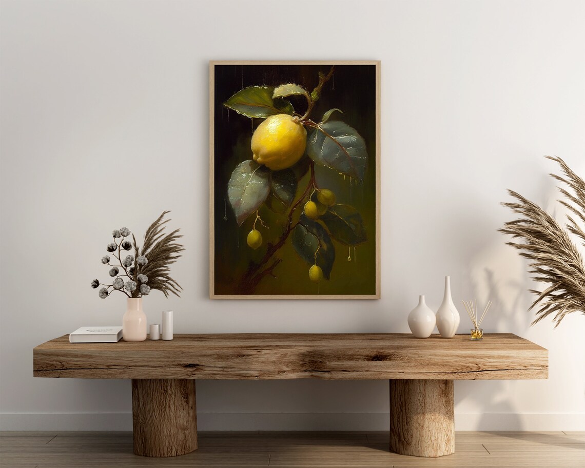 Moody Lemon Branch Oil Painting Dark Botanical Fruit Still Life Poster - Image 3