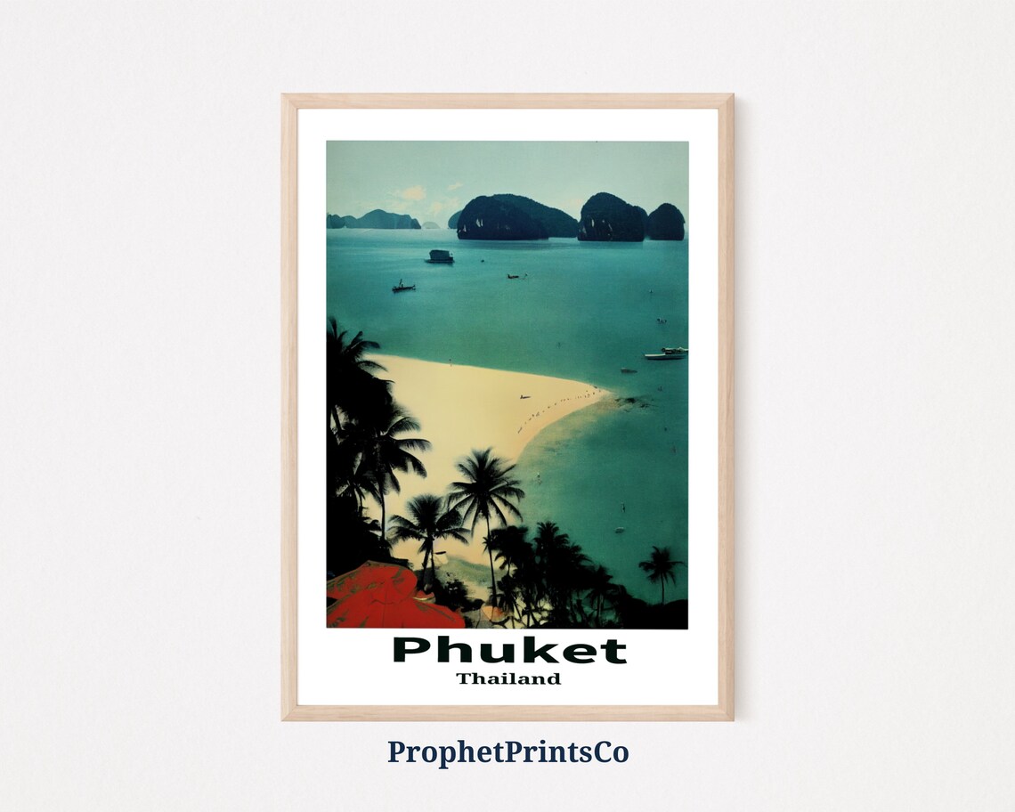 Phuket Thailand Palm Beach Limestone Islands Vintage Travel Poster