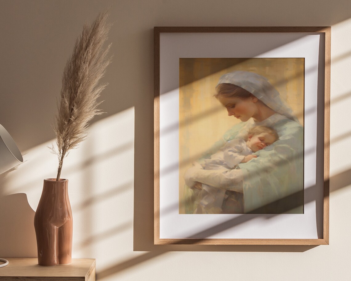 Mother Cradling Baby Golden Light Christian Oil Painting Poster - Image 4