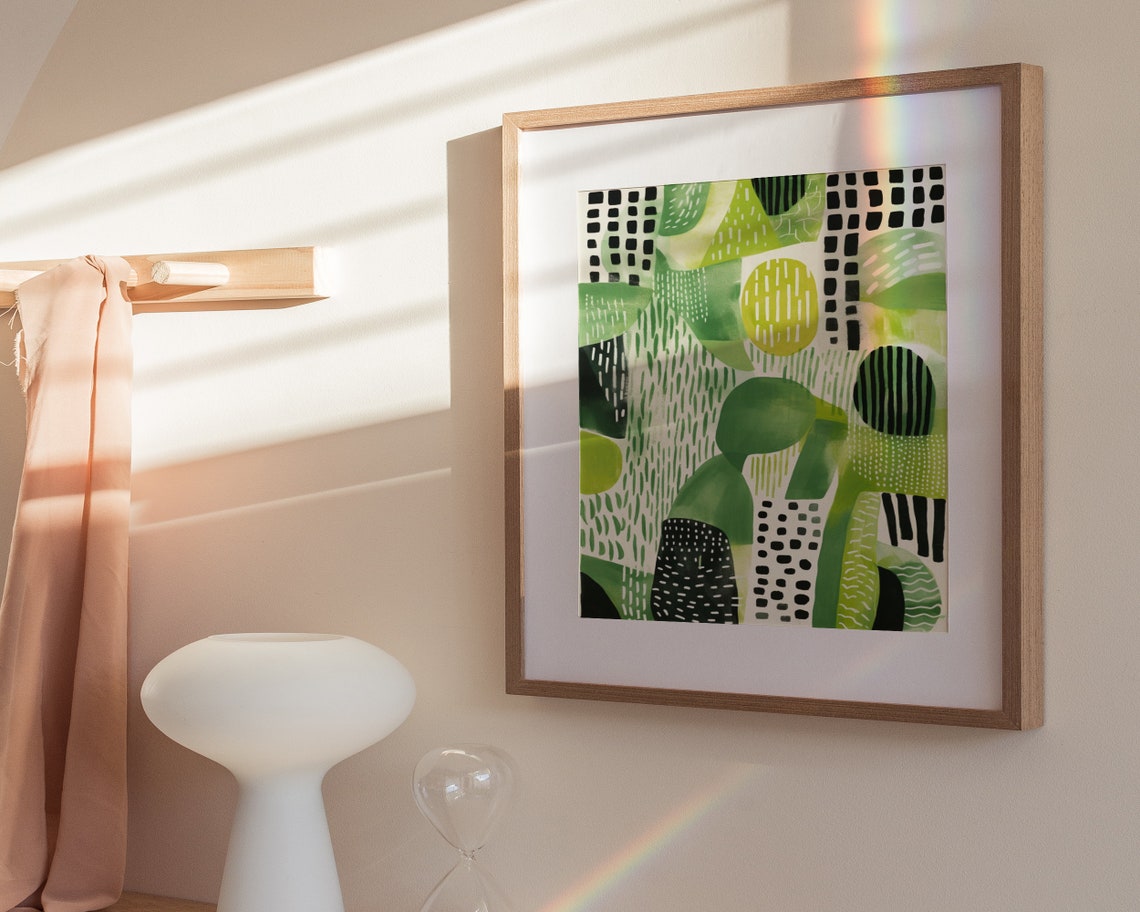 Green Black Abstract Pattern With Dots Modern Boho Art Poster - Image 3