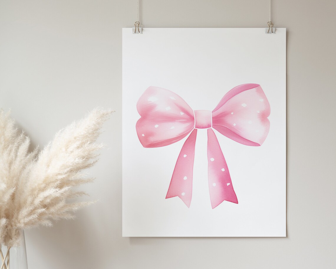 Pink Polka Dot Bow Watercolor Coquette Girls Room Wall Poster - Image 2