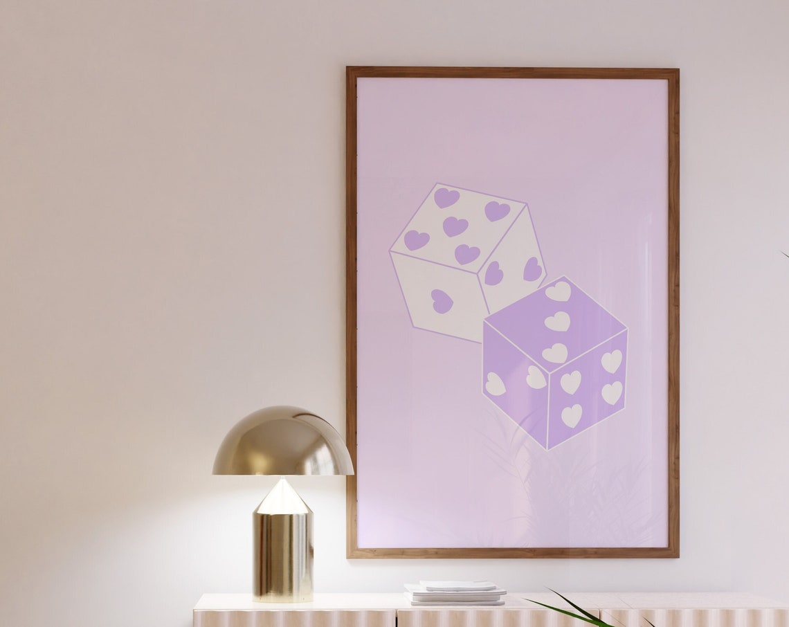 Lilac Dice Hearts Lucky Pair Retro Game Night Preppy Room Poster