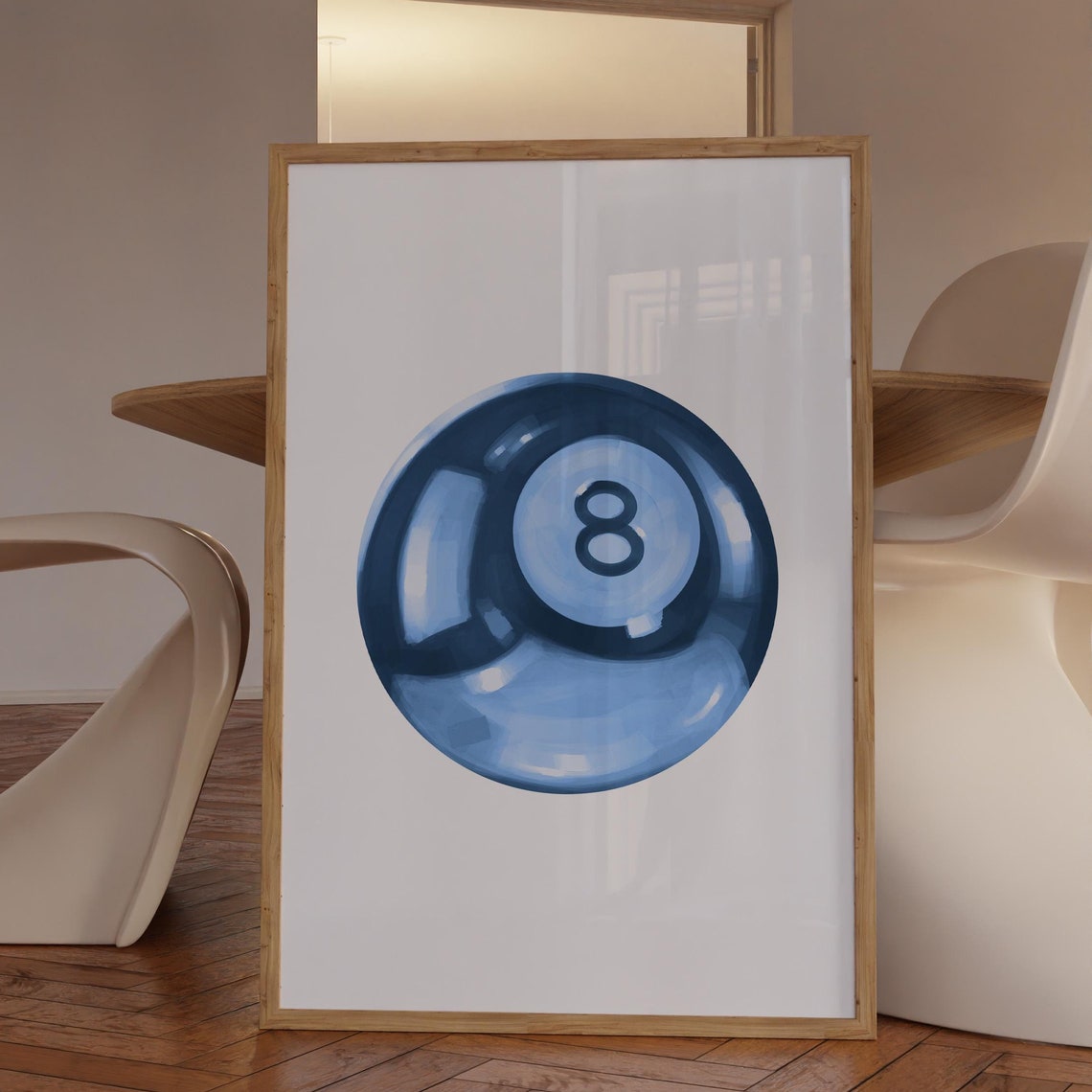 Navy Blue Eight Ball Minimalist Billiards Chic Aesthetic Poster