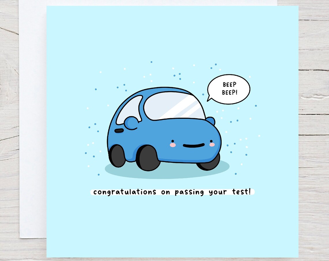 Congratulations On Passing Your Test Kawaii Blue Car Card Poster