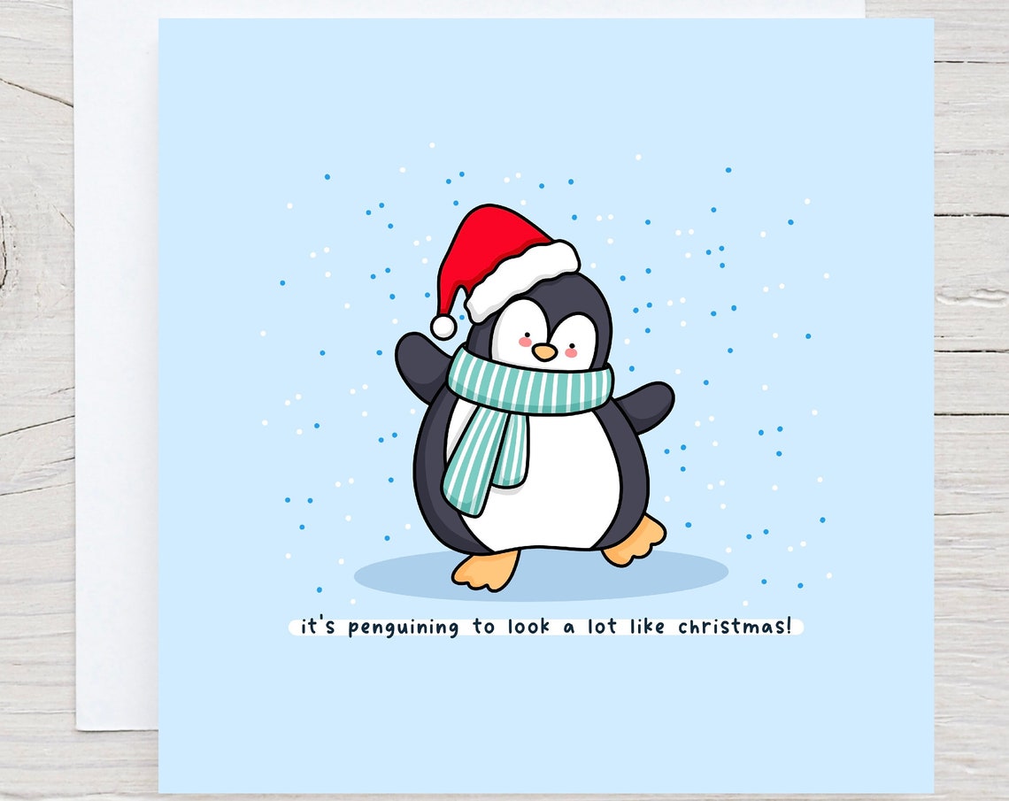 Penguin Santa Hat Its Penguining Christmas Pun Card Wall Art