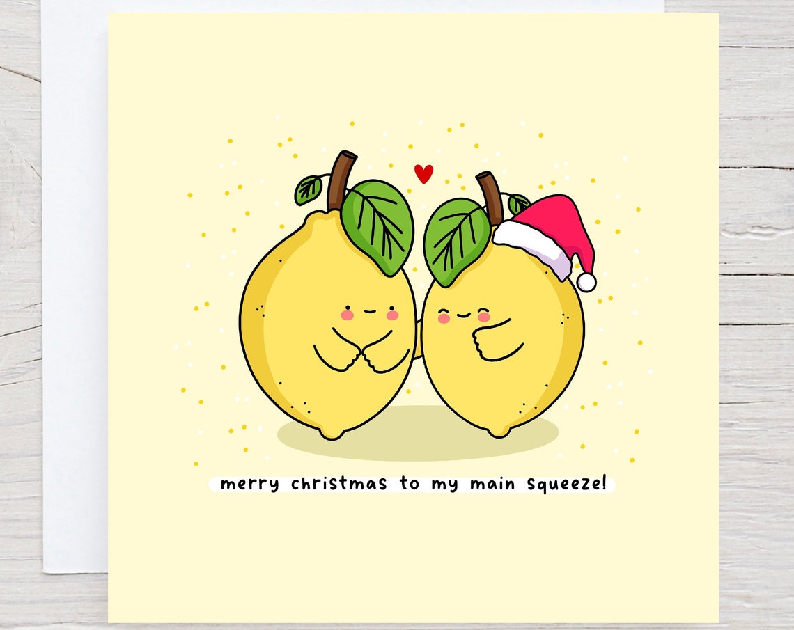Kawaii Lemon Couple Santa Hat Merry Christmas Main Squeeze Wall Art
