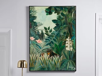 Henri Rousseau Botanical Print The Equatorial Jungle Vintage Poster Emerald Green Wall Art Tropical Art Dark Green Wall Art