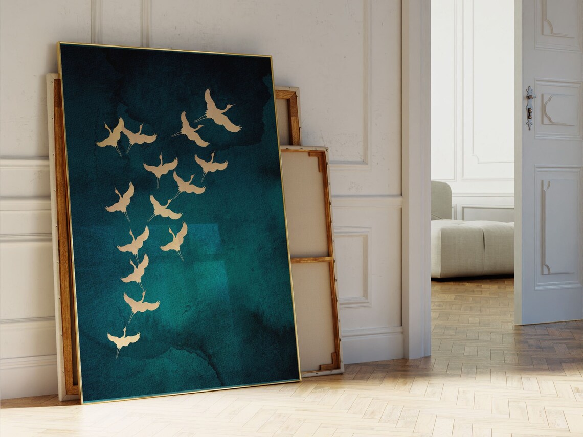 Japanese Flying Cranes Art Print, Maximalist Decor - Image 6
