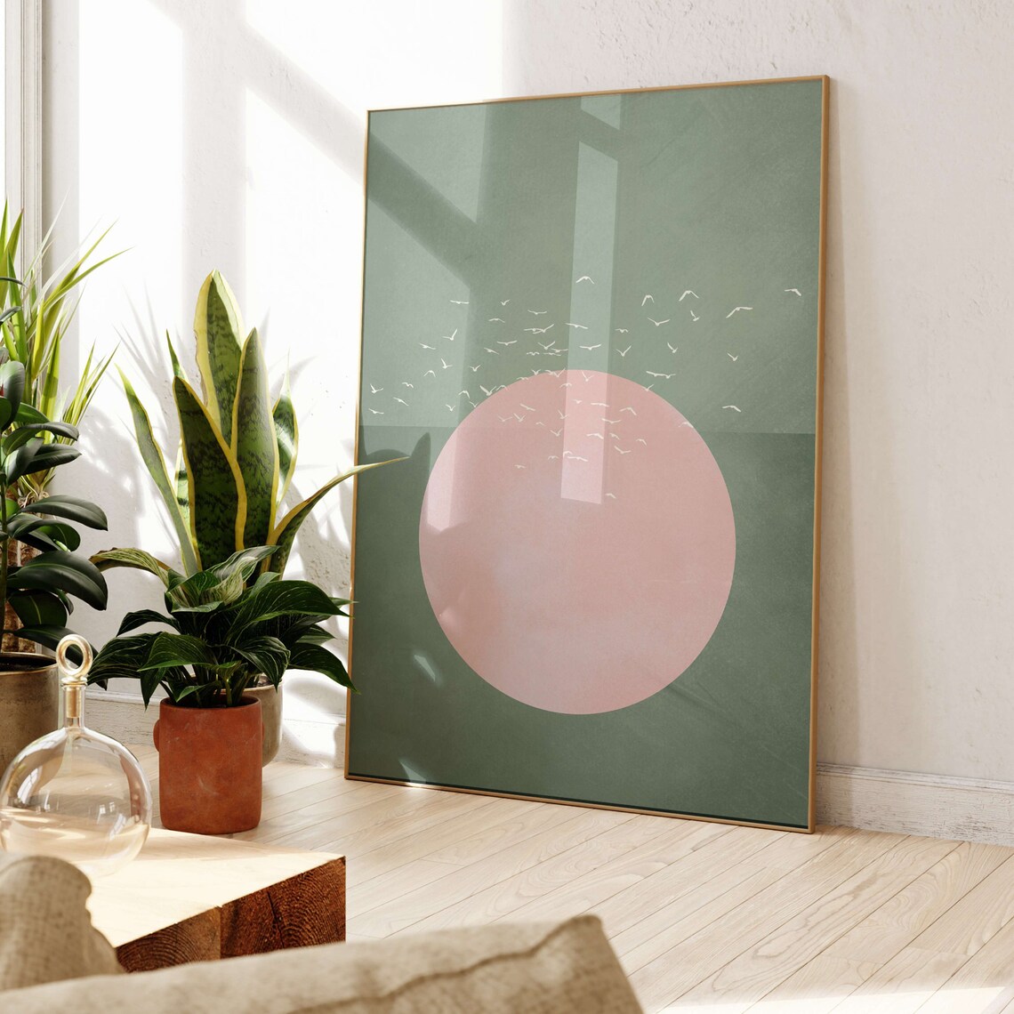 Flying Birds And Sun Japandi Art Print, Living Room Decor - Image 3