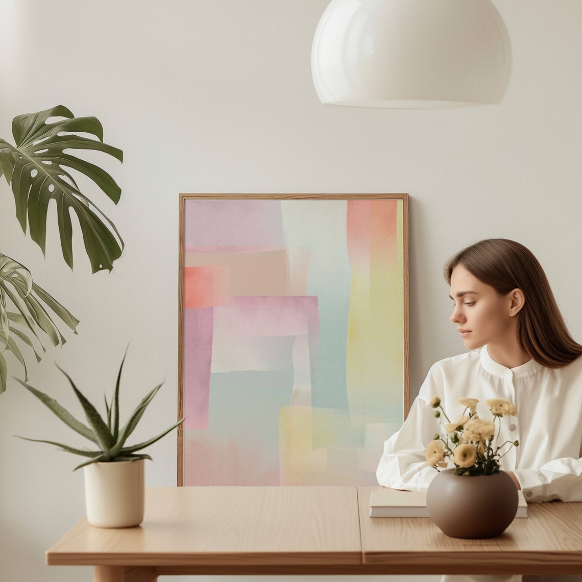 Pastel Abstract Color Block Pink Peach Sage Modern Art Poster - Image 2