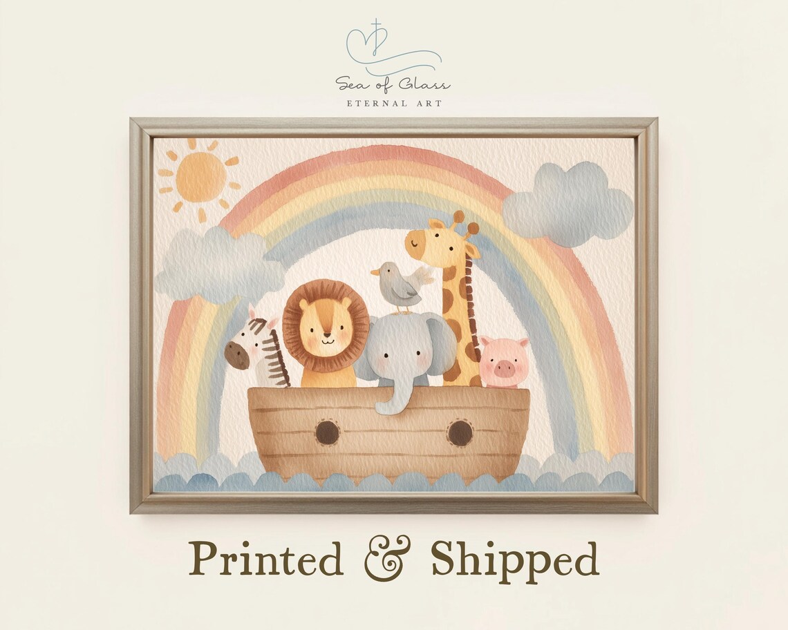 Noahs Ark Watercolor Christian Nursery Art Print