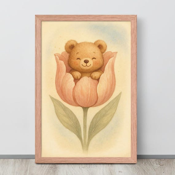 Teddy Bear In Flower, Baby Nursery Decor Art Print