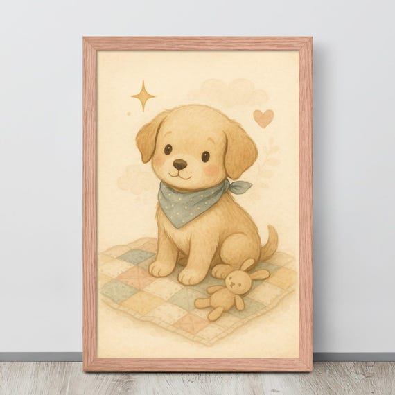 Vintage Puppy Nursery Decor, Watercolor Animal Poster