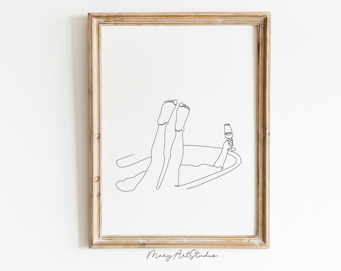 Wine Woman Bathroom Legs Line Art Poster