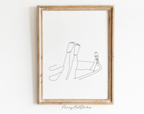 Wine Woman Bathroom Legs Line Art Poster