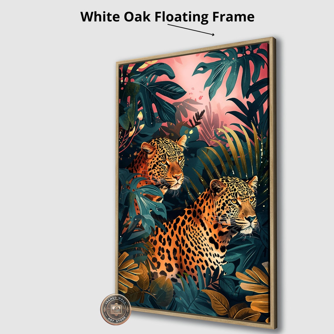 Pair Of Leopards In Lush Tropical Jungle Foliage Sunset Poster - Image 4