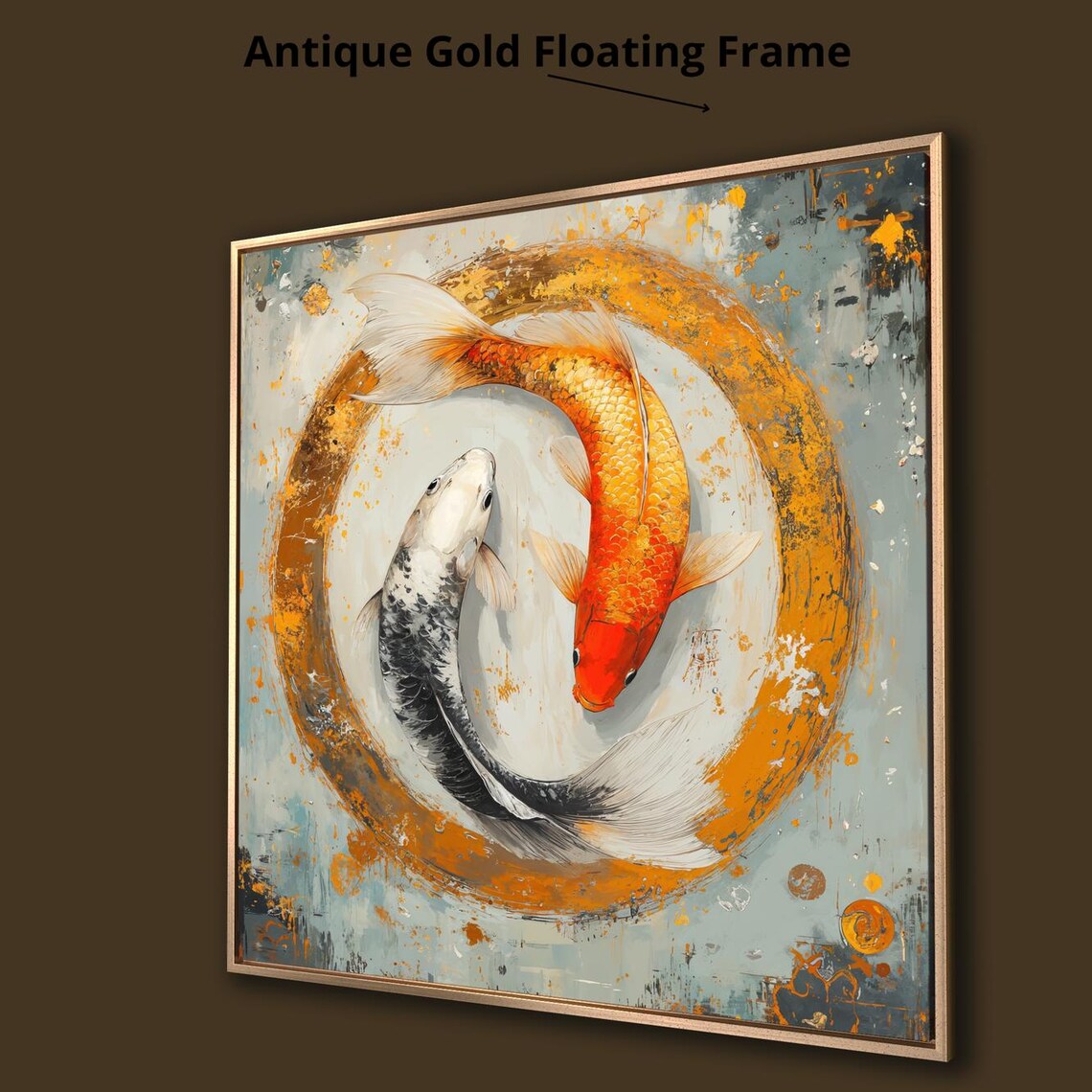 Yin Yang Koi Fish Pair Golden Circle Serene Japanese Zen Wall Art Poster - Image 3