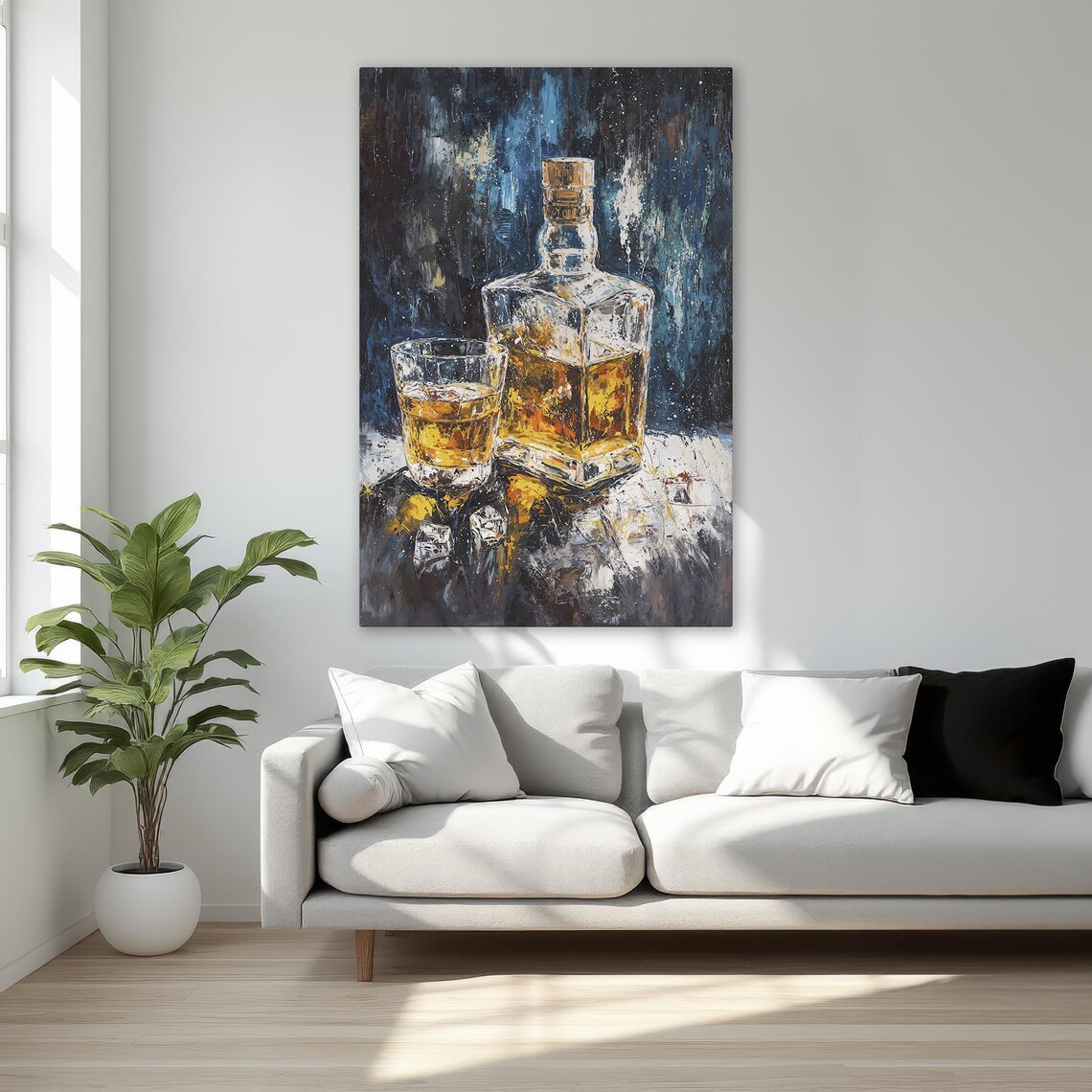 Whiskey Decanter And Glass Dark Abstract Oil Painting Poster